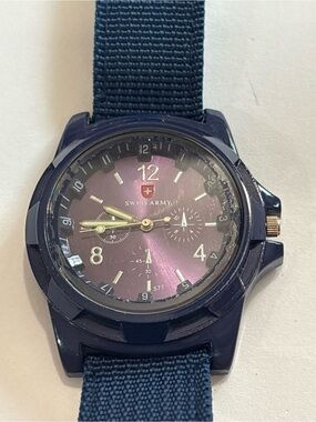 Swiss Army Navy Chronograph Watch Purple Dial Sport Military NATO Strap Quartz